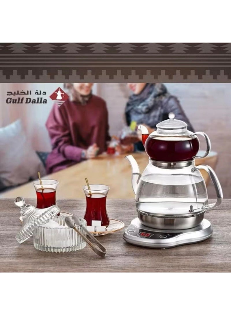 غالف دالا صانعة القهوة التركية وطقم سماوار زجاجي من جولف دلة مع 3 أكواب شاي ومنشفة، 1000 مل، فضي وشفاف، 1000 واط – موديل GA-C92871 - Image 5